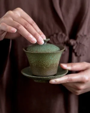 Handcrafted black ceramic Chinese gaiwan traditional 5.75oz tea brewing bowl