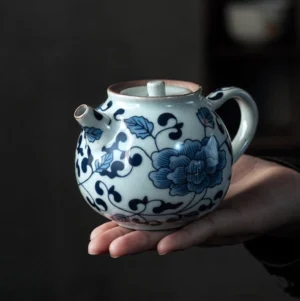Hand-painted Chinese blue and white porcelain teapot full view