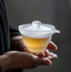 Handcrafted frosted glass gaiwan teapot 5oz front view