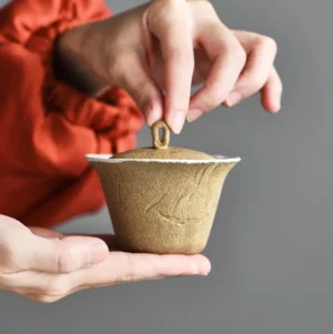 Full wabi-sabi ceramic gaiwan tea set with matching gaiwan, fairness pitcher and four tasting cups