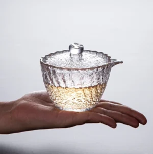 5oz hammered textured clear glass gaiwan teapot for gongfu tea brewing