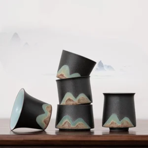 Hand-painted mountain landscape ceramic Chinese tea cup 110ml 125mm