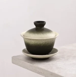 Handcrafted ink gradient green porcelain gaiwan full product view