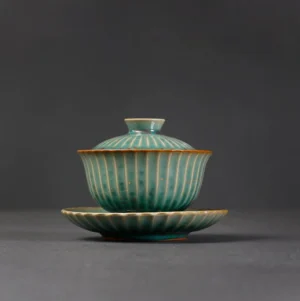 Full handcrafted Jun Kiln 3-piece gaiwan tea set view