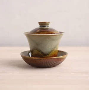 Large wood-fired crackle glaze traditional Chinese gaiwan 10oz with lid and saucer