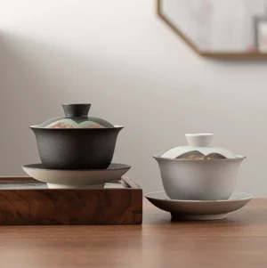 main view 6oz hand painted landscape ceramic gaiwan traditional chinese tea set