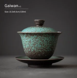 Full product shot of handcrafted 5oz retro textured ceramic Chinese Gaiwan