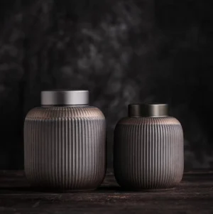 Handcrafted retro ceramic tea container with double sealed metal lid